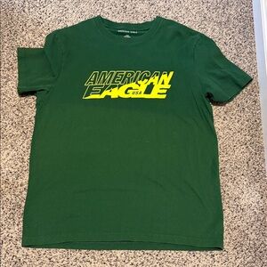 American Eagle Outfitters Dark Green Tee with Yellow Logo
